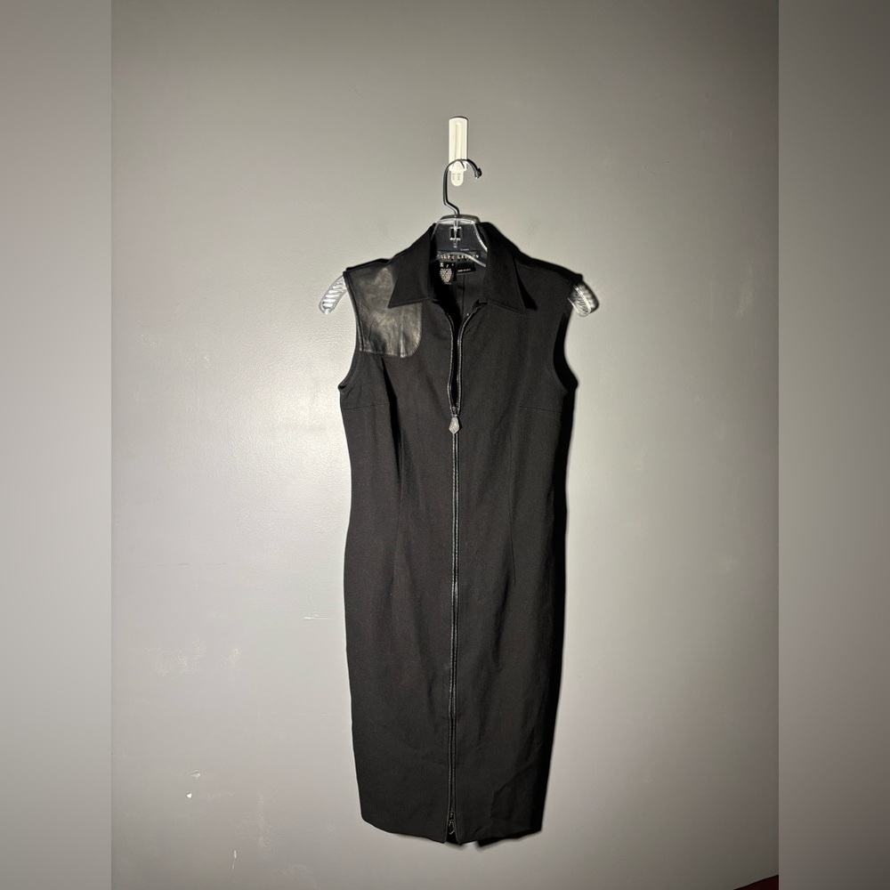 Ralph Lauren Black Label Southwest Zipper Sheath Leather Shoulder Dress Size 2